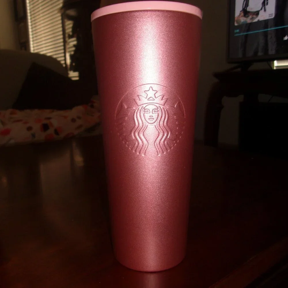 STARBUCKS ROSE GOLD GLITTER EMBOSSED SIREN STAINLESS STEEL COLD TUMBLER